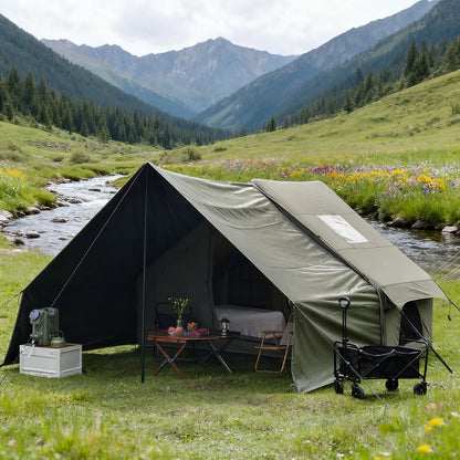 PAKICETUS 8-Person Inflatable Glamping Tent, Green Tent with Mesh Windows & Hand Pump with Extra-Large Canopy Living Room