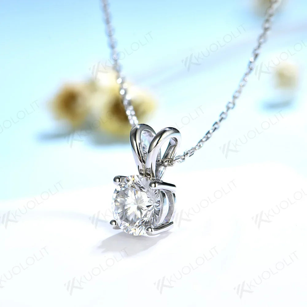Kuololit 3CT Round Moissanite Necklaces for Women Solid 10K 14K 18K 925 Sliver 1CT 2CT Ear Pendant with Chain for Engagement New