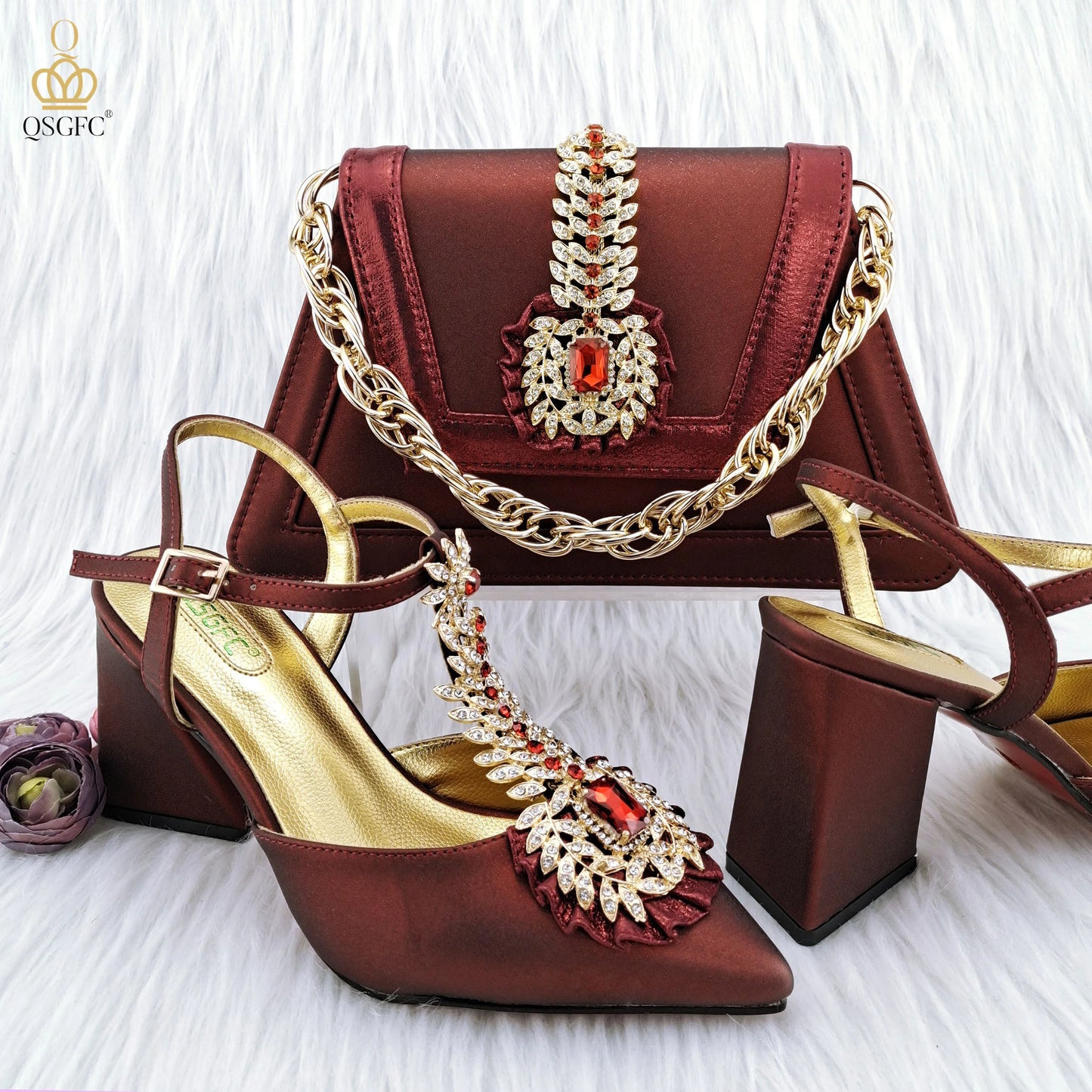QSGFC Italian Popular Design Royal Blue Noble Three Dimensional Handbag Elegant High Heels African Ladies Shoe Bag Matching Set
