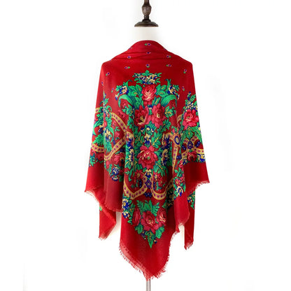 130×130cm Women's Shawl Scarves Thin Luxury Russian National Square Scarf Floral Print Breathable Ethnic Shawl Bandana Summer