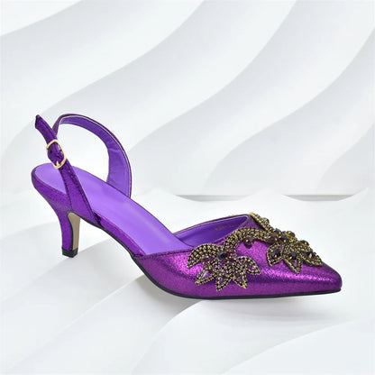 Women Nigerian Italian Shoes and Bags Set Decorated with Rhinestone Luxury Shoe and Bag Set for Party in Women Ladies Pumps