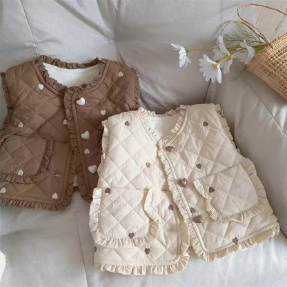 Girls Autumn Vest Children Fleece Thickened Winter Waistcoat New Kids Fashion Warm Padded Coats Toddler Casual Clothing 1-6Y