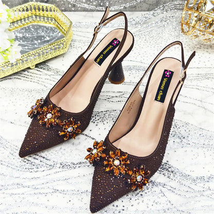 New Fashion Pointed Toe Shoes Heels Elegant Italian Woman Wedding for Party Shoes Women Party Pumps Decorated with Rhinestone