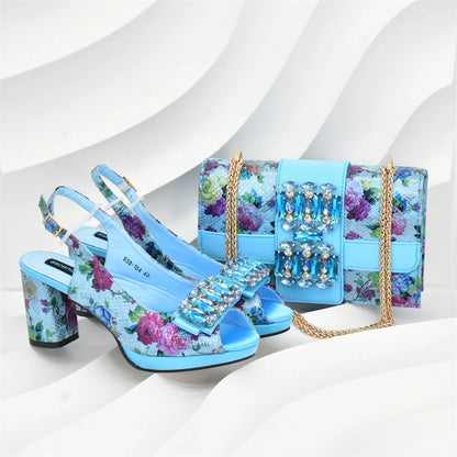 Latest Party Shoes and Bag Match for Women Rhinestone Shoe and Bag Set for Party in Women Nigerian Peep Toe Sexy Wedding Pumps