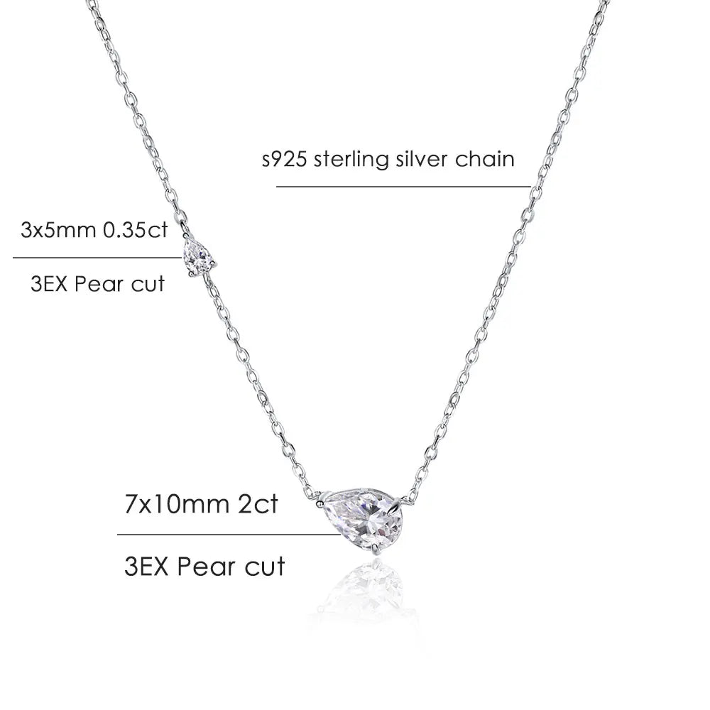 KNOBSPIN 2.35 CT Pear Cut All Moissanite Necklaces for Women D VVS1 Lab Diamond 2 Gems Pendant 100% 925 Sterling Silver Necklace