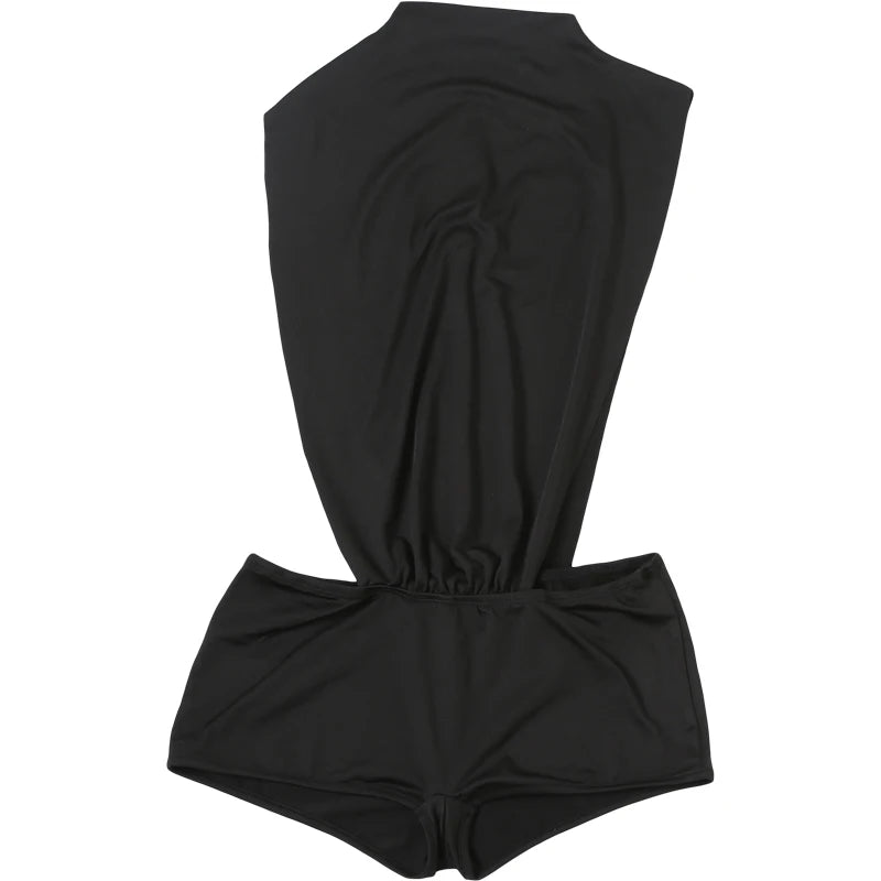 Weird Puss Coquette Women Playsuit Sleeveless Hipster Sexy Ruched Shoulder Side Split Solid Stretch Midnight Clubwear Romper