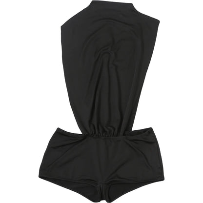 Weird Puss Coquette Women Playsuit Sleeveless Hipster Sexy Ruched Shoulder Side Split Solid Stretch Midnight Clubwear Romper