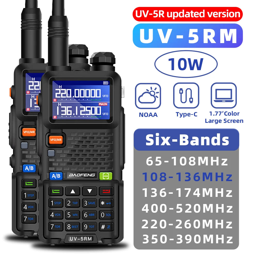 Baofeng Long Range Walkie Talkie UV-5RM 10W High Power Multifunctional Two-Way Radio with 999 Stored Channel, Dual Band (UHF/VHF