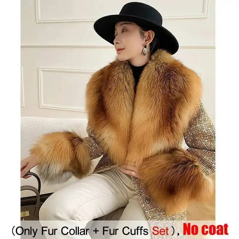Large Size Winter Real Fur Collar Cuffs Set Neck Warmer Women Fur Shawl Furry Fluffy Fox Fur Scarf Luxury Scarves Coat Decor