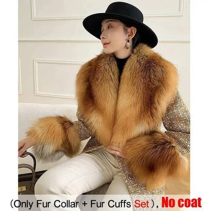 Large Size Winter Real Fur Collar Cuffs Set Neck Warmer Women Fur Shawl Furry Fluffy Fox Fur Scarf Luxury Scarves Coat Decor