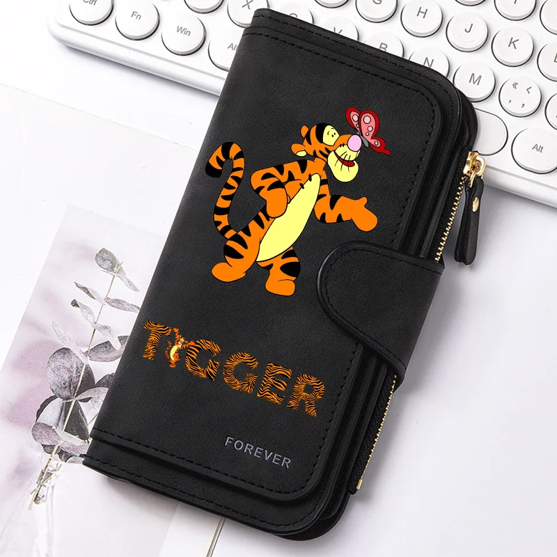 Winnie the Pooh Long Zip Wallet Multi-Card Cute Cartoon Pattern Soft Texture Wallet for Women Large Capacity Lady Clutch Bag