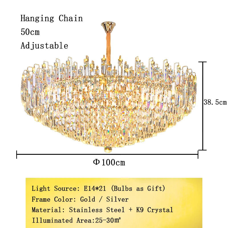 Modern Crystal Pendant Luxury Ceiling Chandelier LED Hanging Lamp for Living Dining Room Bedroom Home Decor Gold Luster Lighting