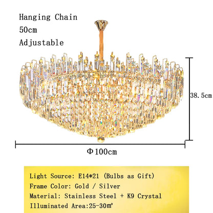 Modern Crystal Pendant Luxury Ceiling Chandelier LED Hanging Lamp for Living Dining Room Bedroom Home Decor Gold Luster Lighting