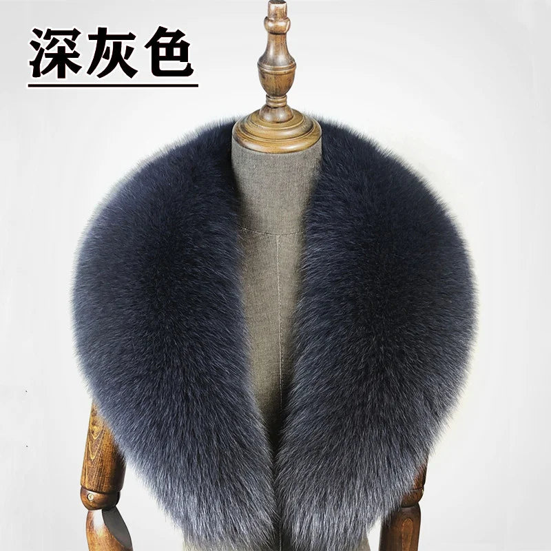 Fox Fur Collar 100% Real Fox Fur Scarf Winter Women Natural Fur Gray Collar Large Size Neck Warmer Fur Scarf Shawls