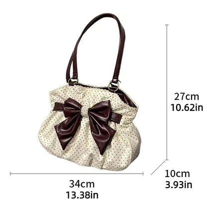 Trendy Vintage Women's Bow Handbag Y2k Casual Chic Lady Shoulder Bags All Match Aesthetic Dot Ins Underarm Bag Streetwear