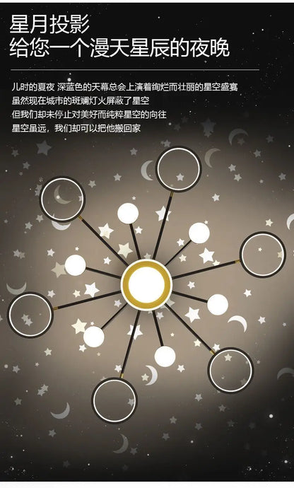 2025 New Chandeliers Romantic Starry Modern Ceiling Light Fixture 6 Lights White Creative Home Stepless Dimmable Ceiling Lamp