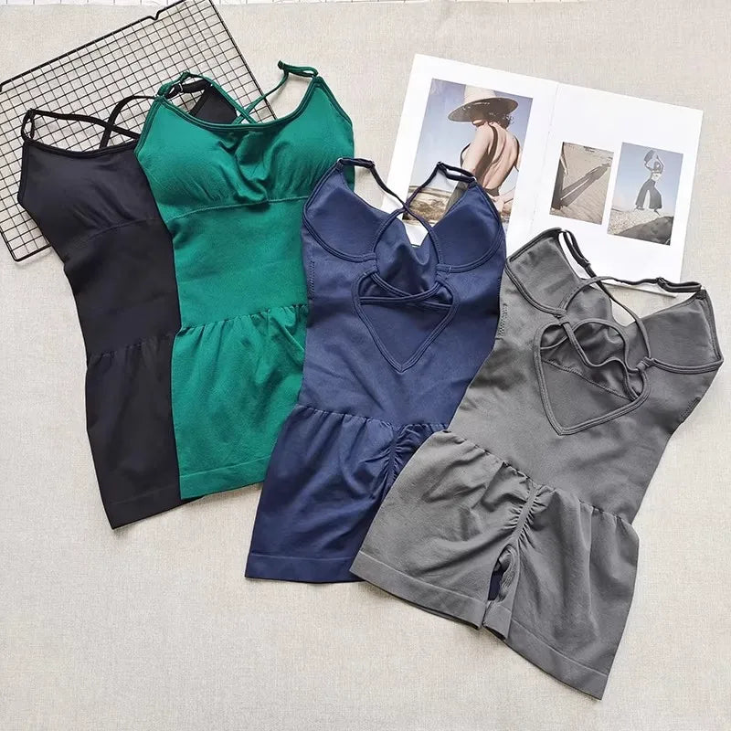 WAREBALL Women's Yoga Jumpsuit, Sexy One-Piece Fitness Romper with Strap, Tummy Control & Padded Sports Bra for Workout
