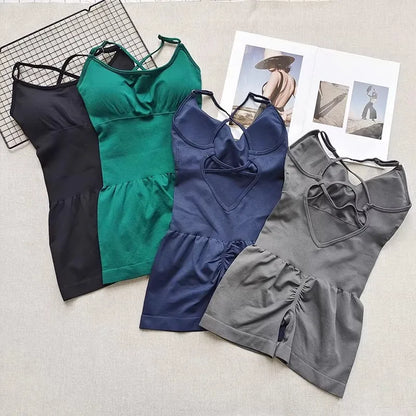 WAREBALL Women's Yoga Jumpsuit, Sexy One-Piece Fitness Romper with Strap, Tummy Control & Padded Sports Bra for Workout