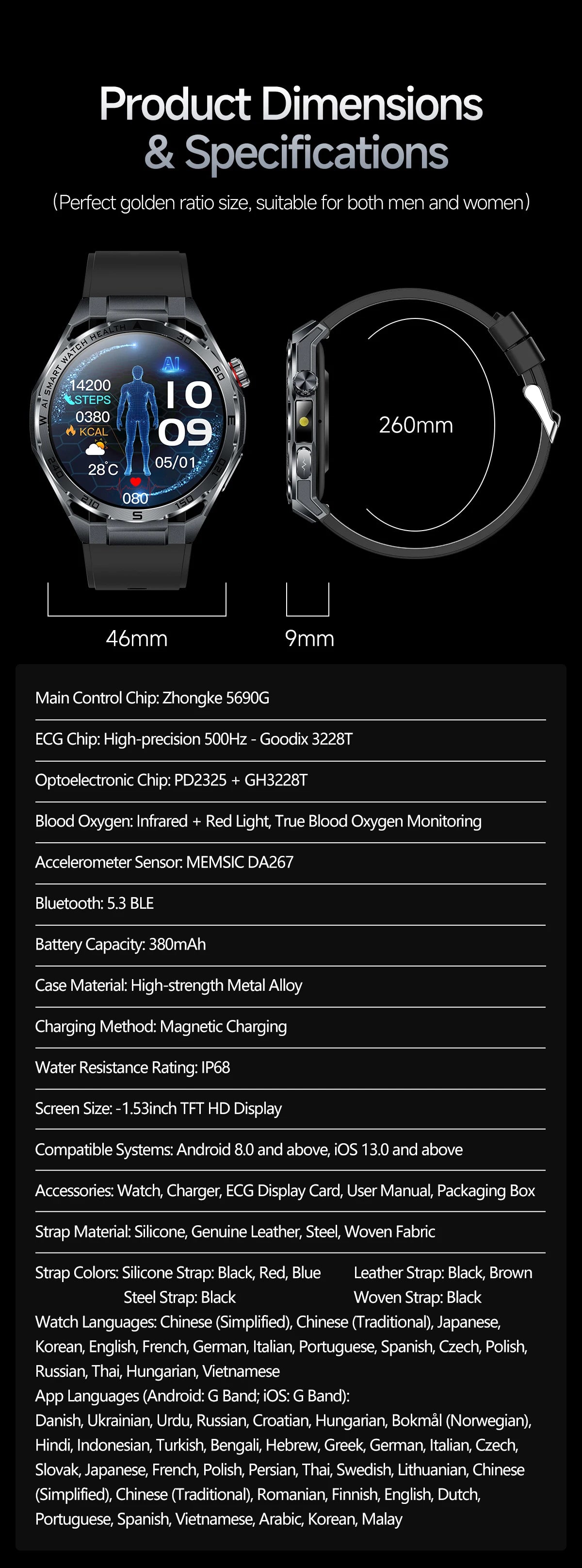 2026 New ECG+PPG Body Fat Analysis Health Smart Watch Uric Acid BP Blood Oxygen Bluetooth call Sports Smart Watch For Men Women