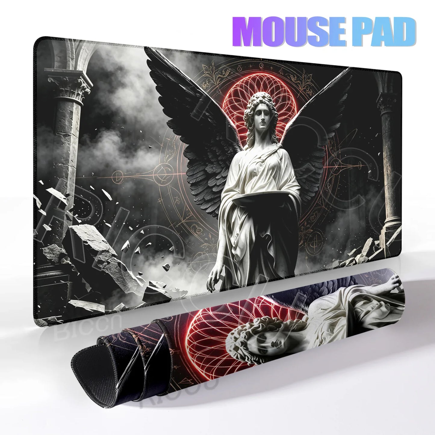 Black Majestic Sculpture Mouse Pad Large Desk Accessories Desk Pad Rubber Base Edge Mousepad Non-Slip Mousepad for Office