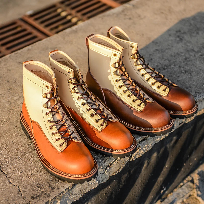 New High Quality Men Shoes Vintage Casual Cow Leather Ankle Boots Platform Motorcycle Boots British Tooling