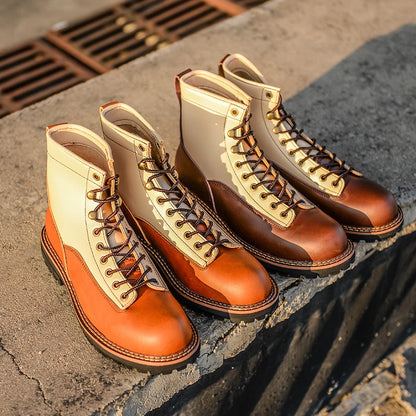New High Quality Men Shoes Vintage Casual Cow Leather Ankle Boots Platform Motorcycle Boots British Tooling