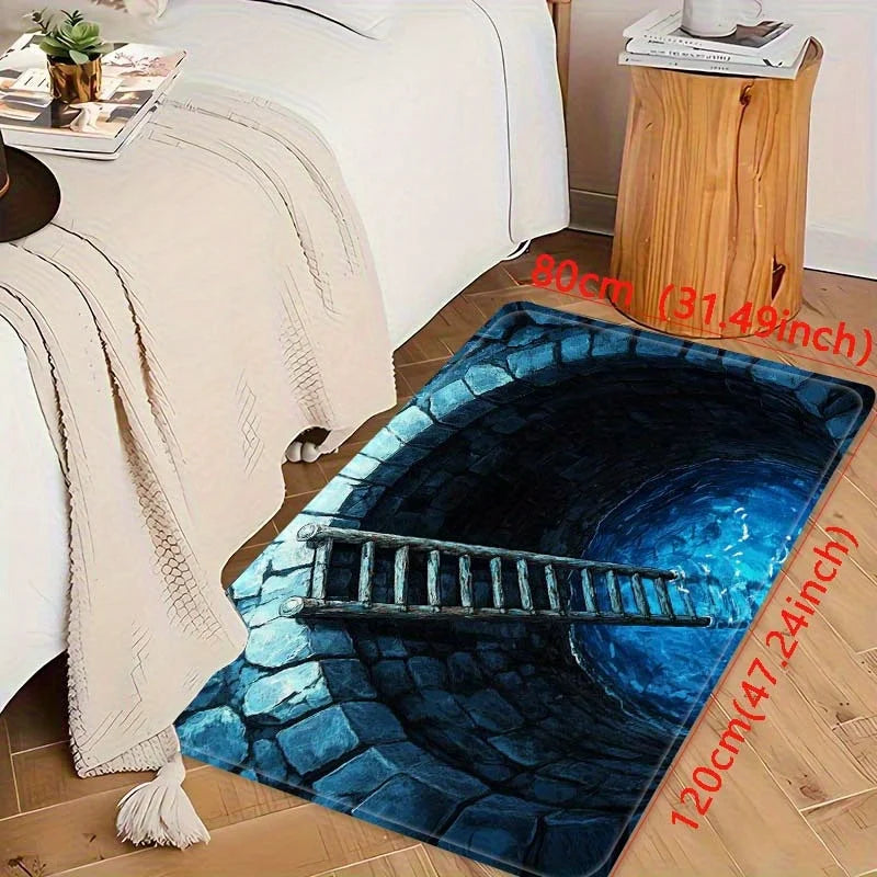 Mysterious Blue Ladder Rug for Modern Homes | Abstract Art Floor Decor | Unique Living Room Area Rugs Skid resistant carpet