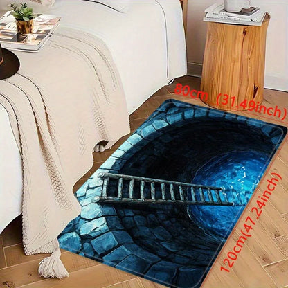Mysterious Blue Ladder Rug for Modern Homes | Abstract Art Floor Decor | Unique Living Room Area Rugs Skid resistant carpet