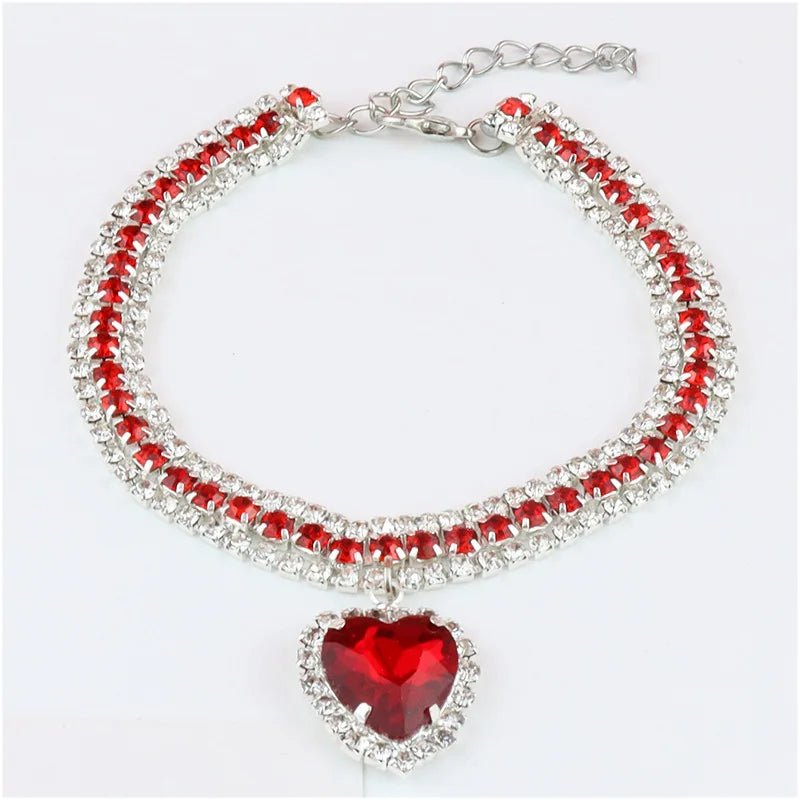 Cute Luxury Cat Collar Adjustable Cat Necklace Personalized Heart Pendant Rhinestone Kitten Puppy Collar Pet Grooming Accessorie