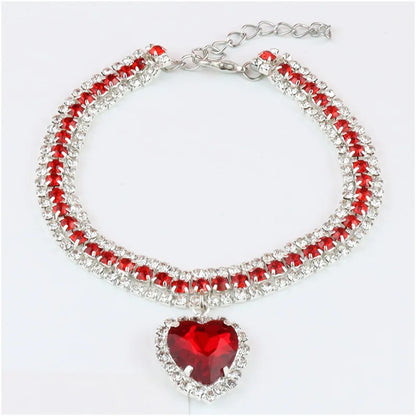 Cute Luxury Cat Collar Adjustable Cat Necklace Personalized Heart Pendant Rhinestone Kitten Puppy Collar Pet Grooming Accessorie