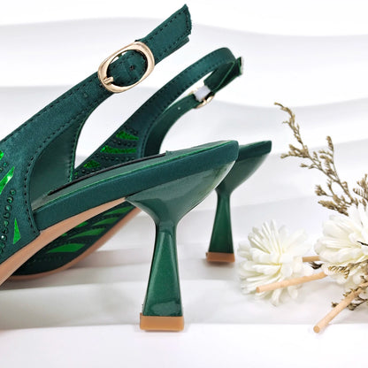 QSGFC New Arrival Fashion Shoes Matching Bag Set Royal Blue Color Decorated with Crystal Ladies Wedding Party Women High Heel