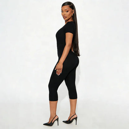 Short Sleeve Sexy Club Party Jumpsuit Women Y2K Casual Autumn Winter V Neck Bodycon Black Overalls Rompers Streetwear Vacation