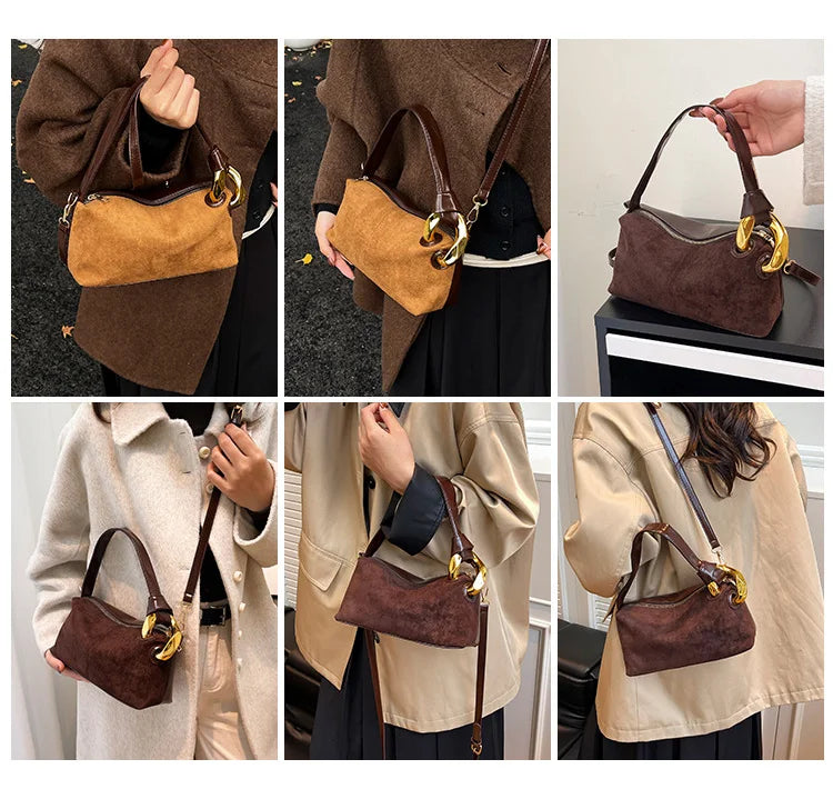 New Matte Suede Women's Shoulder Bag For Gift, Ladies Fashion Handbags Crossbody Bags For Daily Used