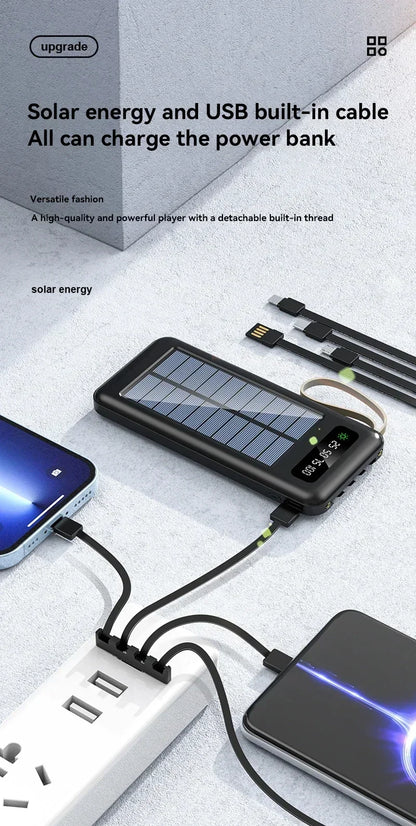 VIVO 200000mAh Solar Power Bank Large Capacity Mobile Power Fast Charging Battery Dual USB 4 Cables For iPhone Samsung Huawei