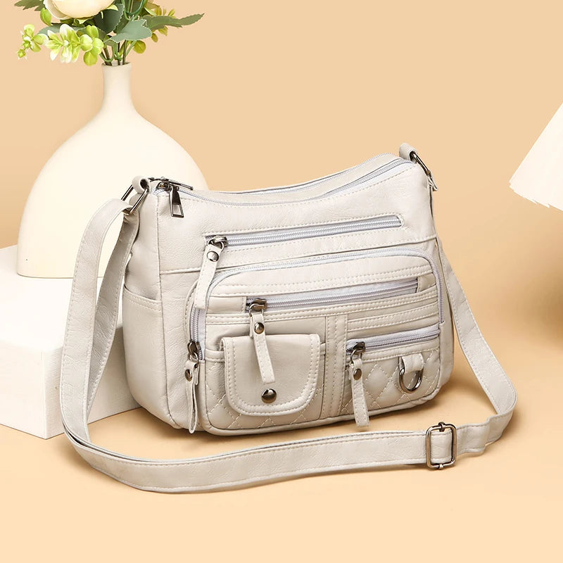 Women's Crossbody Bag, Synthetic Leather Shoulder Bag with Adjustable Shoulder Straps, Lightweight Multi Pocket Bag with Zipper