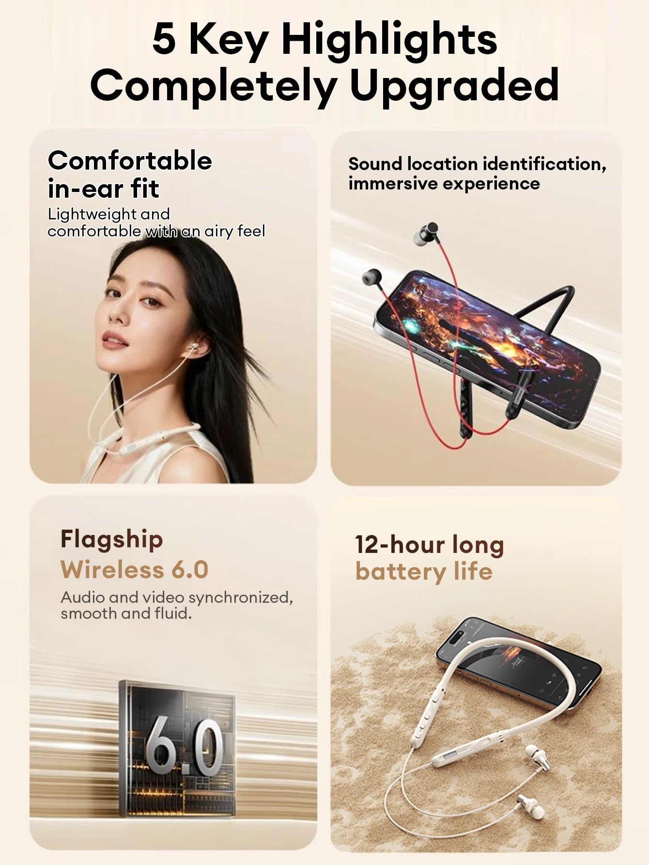 Original Lenovo Y111 Bluetooth 6.0 Headphones Neckband Magnetic Earbud Stereo Running Secure Fit Sports Gaming Wireless Headset