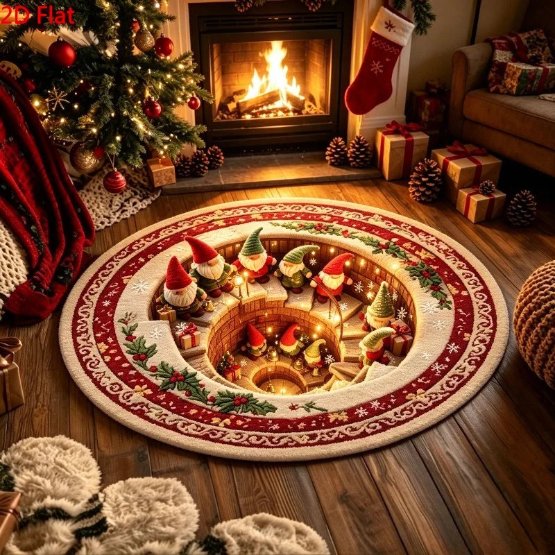 Christmas Day Rugs for Bedroom Anti-slip Bedside Red Rug Round Living Room Decoration Waterproof Carpet Washable Study Floor Mat