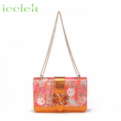 Newest Green Color Print Design High Heels Decorated with Water Rhinestone Party Women's Shoes and Bags Set