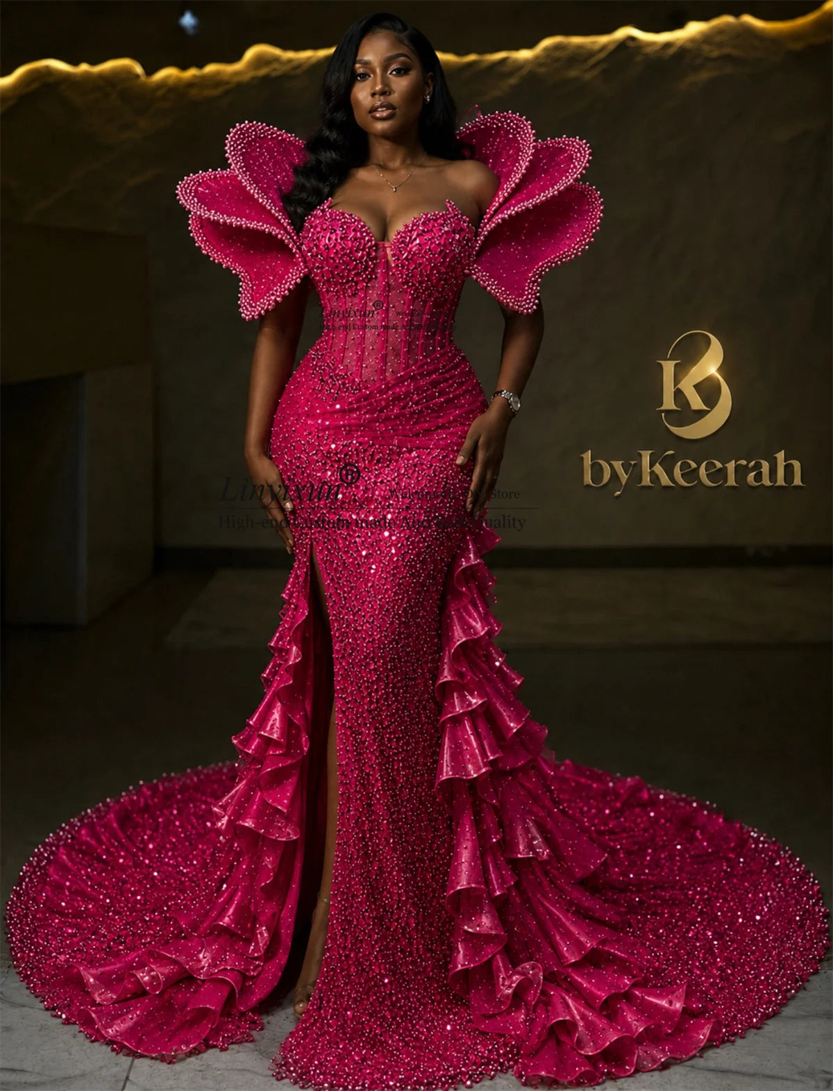 Aso Ebi Mermaid Prom Dress With Glitter Sequins Diamond Evening Party Gown Customized Off Shoulder Birthday Slit Robe De Soiree