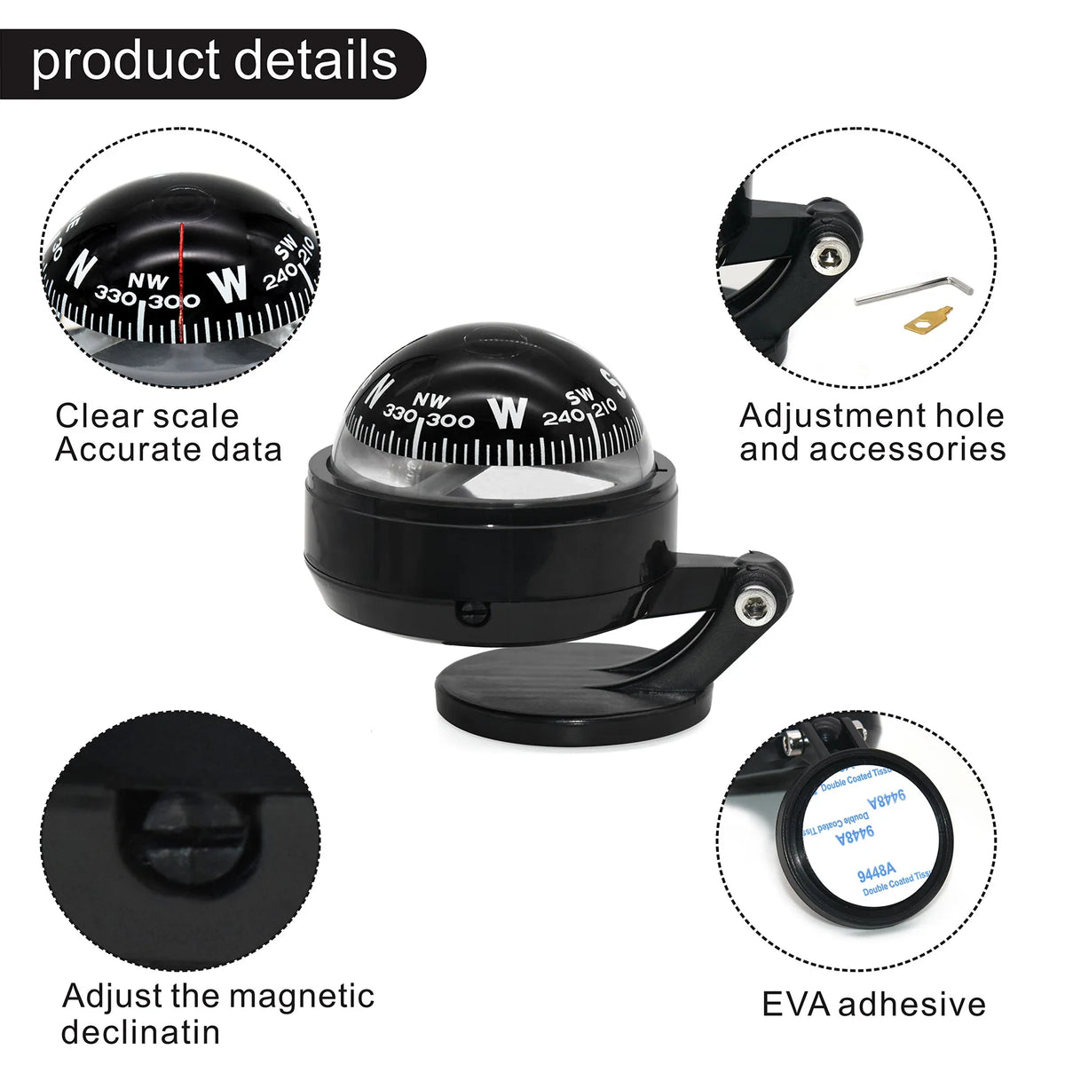Compass Car Dashboard Dash Mounted Navigation Compass Boat Compass Navigation Tools Navigating Tools Sailing Tool for Outdoor