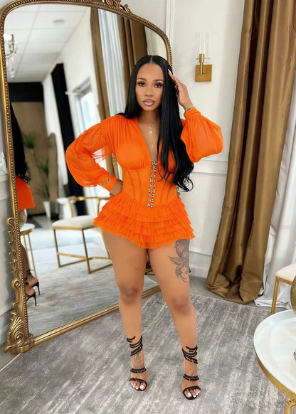Boho Summer Mesh Casual Playsuit Sexy Women V-neck Elegant Night Club Ruffles Romper Overalls
