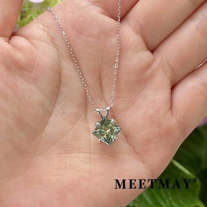 BOCARMAN S925 Sterling Silver Necklace with Colorful Princess Cut Moissanite Inlay Clavicle Chain Pendant for Women Gift