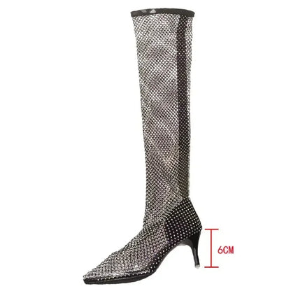Summer Women Over The Knee Thigh High Heels Mesh Sock Boots Clear Transparent Sandals Shoes Woman Plus Size