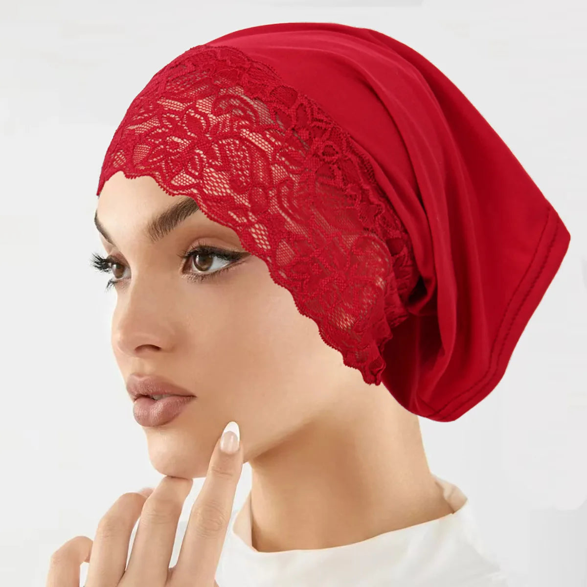Malaysian Style Lace Hijab Cap, Breathable Undercap for Muslim Women, Elegant Headwear for Daily Prayer