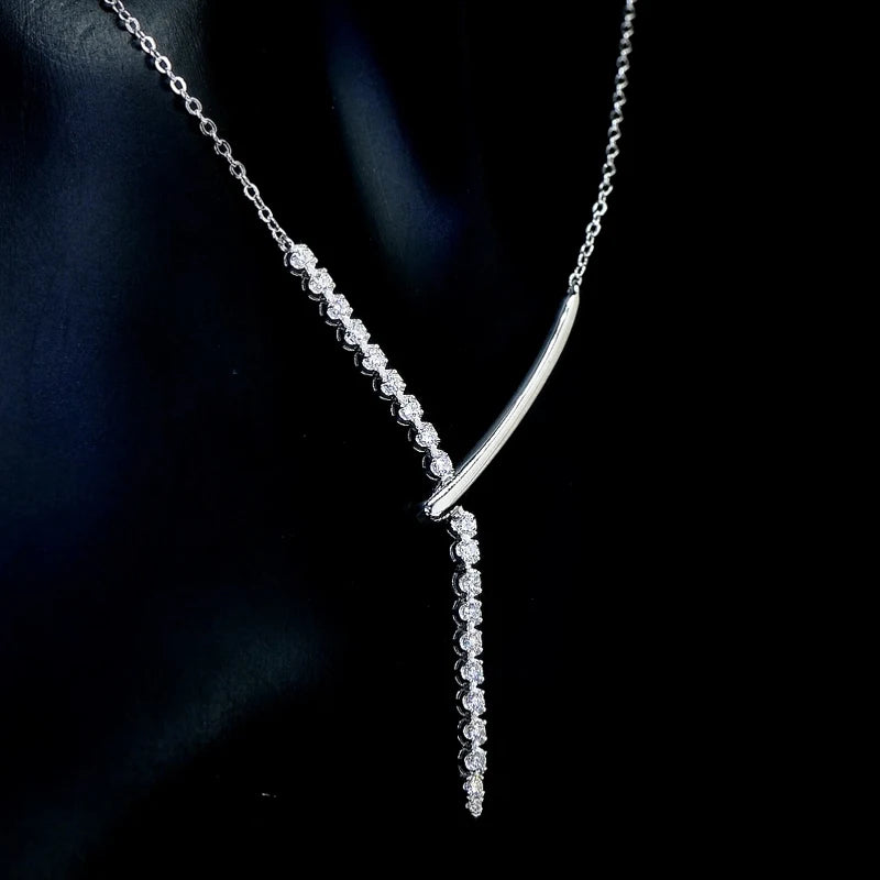 925 Sterling Silver Y-shaped Necklace D-Color Full Moissanite VVS1 Pendent Necklaces with Certificate for Fashion Women Jewelry