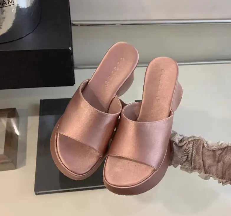 Summer Women's Slippers Fashion Platform Sandals Luxury Leather Casual Slippers High-heele Slippers for Women Open Toe Sandalias