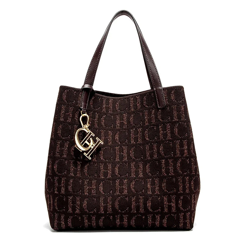 CH Women's Shoulder Bag Simple Solid Color Gold Letter Printed Design Women's Large Capacity Daily Commuter Bag Women's Handbag