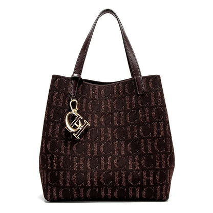 CH Women's Shoulder Bag Simple Solid Color Gold Letter Printed Design Women's Large Capacity Daily Commuter Bag Women's Handbag