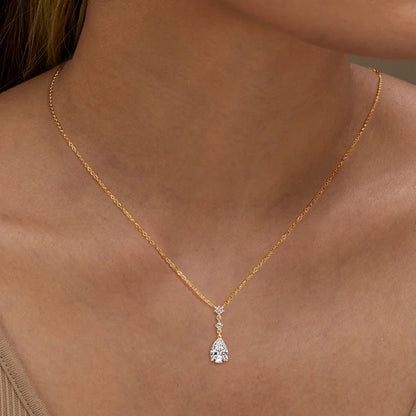 RAPRGOLD 2CT Moissanite Waterdrop Pendant Necklaces 925 Sterling Silver Necklace Chain for Women Girl Wedding Fine Jewelry Gift