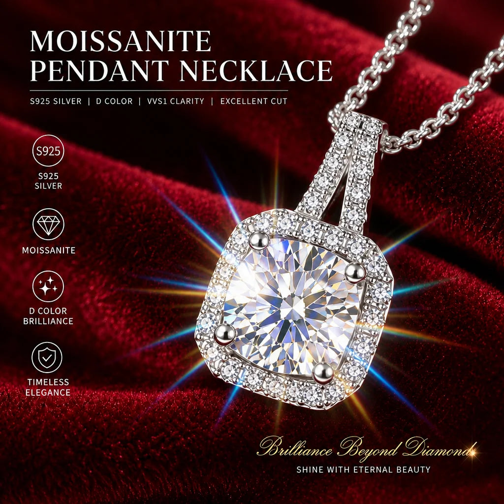 1.0ct VVS1 D Color Moissanite Necklace 18K Gold Plated S925 Sterling Silver Fine Jewelry Certificate Included for Women